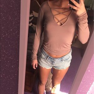 Long sleeve crisscross v neck